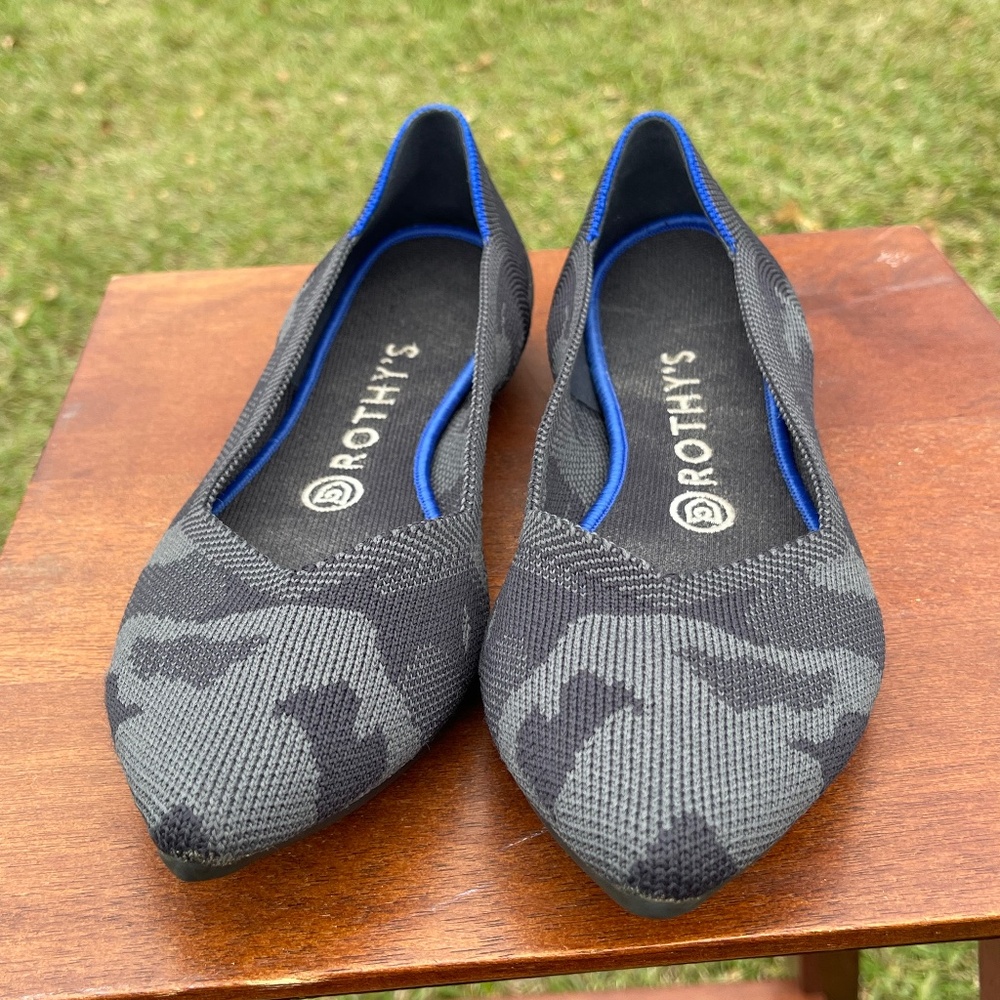 Rothy's Retired The Point Blue Gray Camo pointed toe slip on ballet Flat 8.5